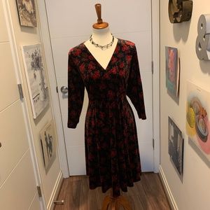 Torrid Black & Red Floral Velvet Faux Wrap Dress